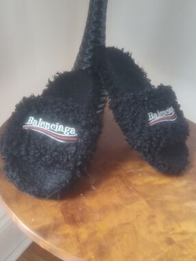 Balenciaga Black Fuzzy Slippers